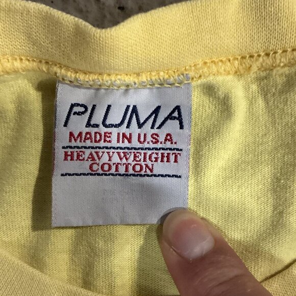 Vintage 90s Pluma T Shirt Mens L Heavyweight Cotton Made in USA Blank Yellow - Picture 2 of 3